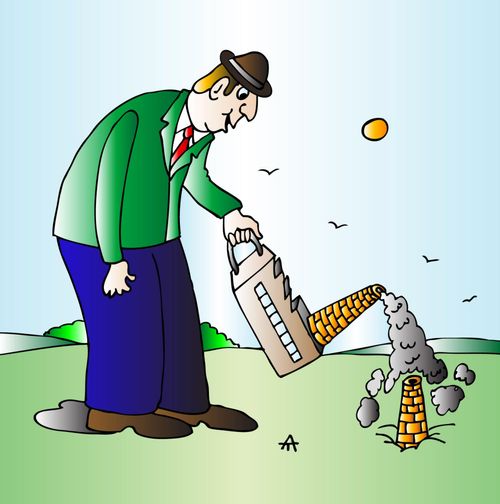 Man watering a factory.
