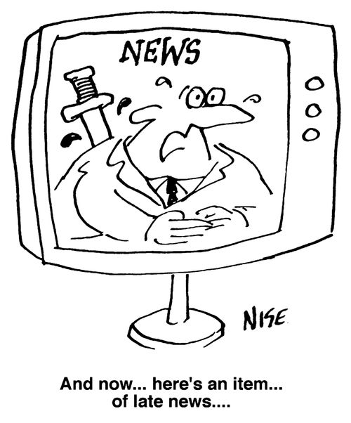 Item of late news - newsreader has been stabbed in the back.
