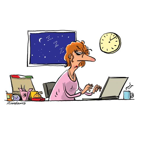 Woman works late.