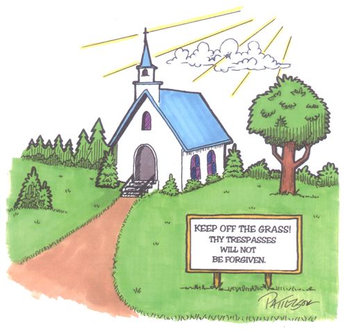 Sign Stating 'Keep off the Grass! Thy Tresspasses will Not be Forgiven."