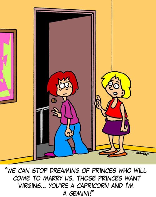 'We can stop dreaming of princes who come to marry us. Those princes want virgins... You're a capricorn and I'm a gemini!'