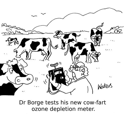Dr B orge tests his new cow-fart ozone depletion meter.