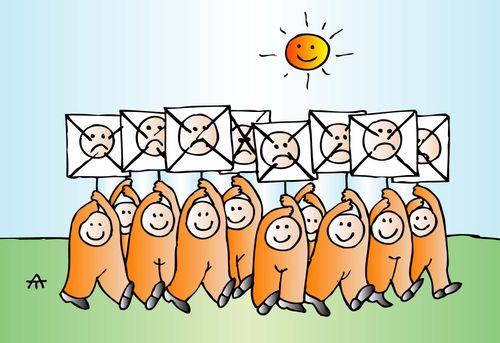 A bunch of smiley faces protest unhappiness.
