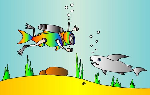 Diver disguised as a fish
