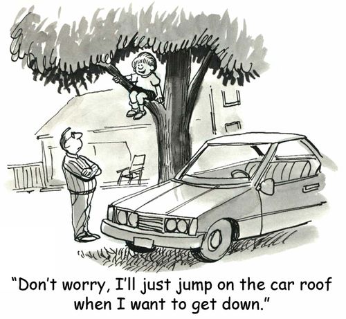 'Don't worry, I'll just jump on the car roof when I want to get down.'