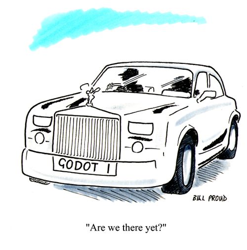 'Are we there yet?' (Numberplate reads Godot 1).