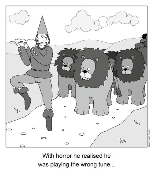 With horror he realised he was playing the wrong tune...