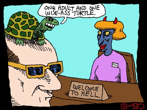 "One adult and one wise-a** turtle."