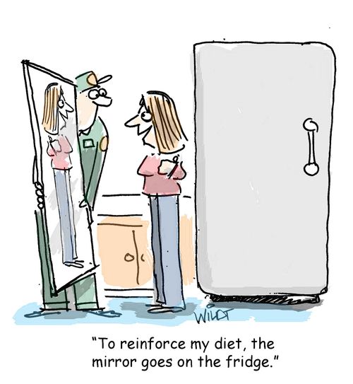 "To reinforce my diet, the mirror goes on the fridge."