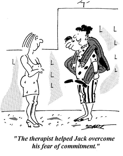 "The therapist helped Jack overcome his fear of commitment."