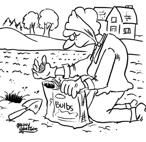 Woman planting energy saving bulbs.