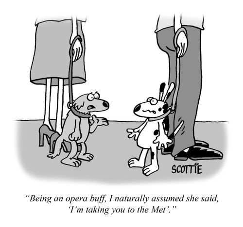 'Being an opera buff, I naturally assumed she said "I'm taking you to the met"!' 