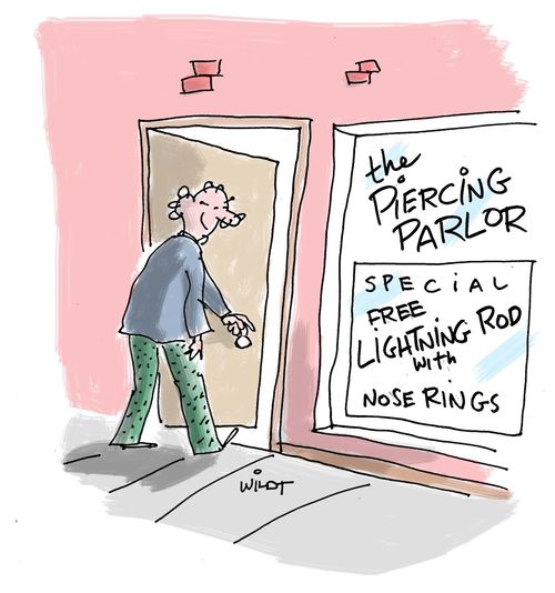 The Piercing Parlor: Free lightning rods with nose rings.