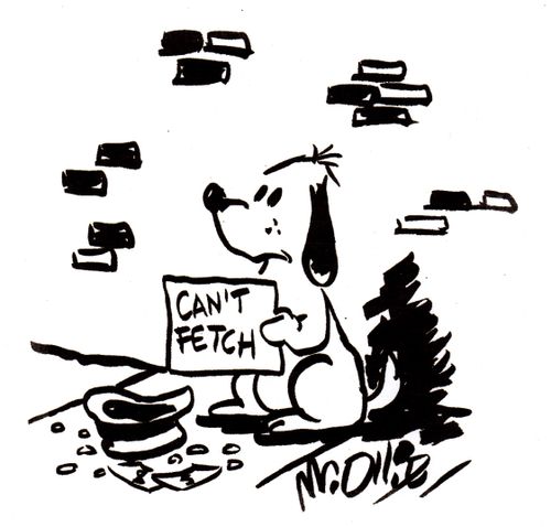 Dog Holding Sign: Can't Fetch