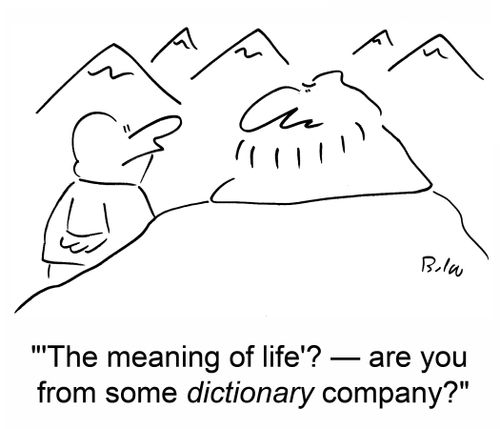 ''The meaning of life'? -- are you from some dictionary company?'