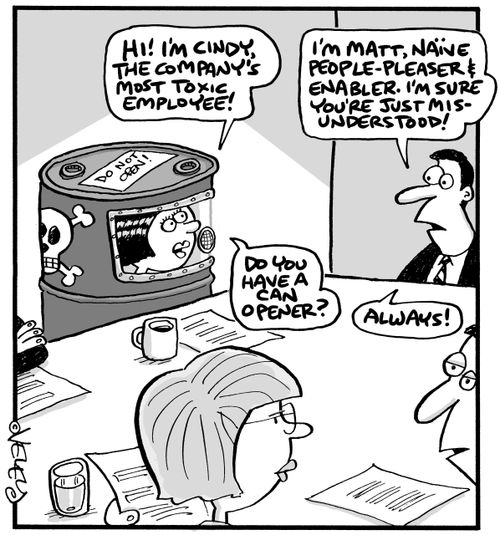 "Hi, I'm Cindy, the company's most toxic employee!"