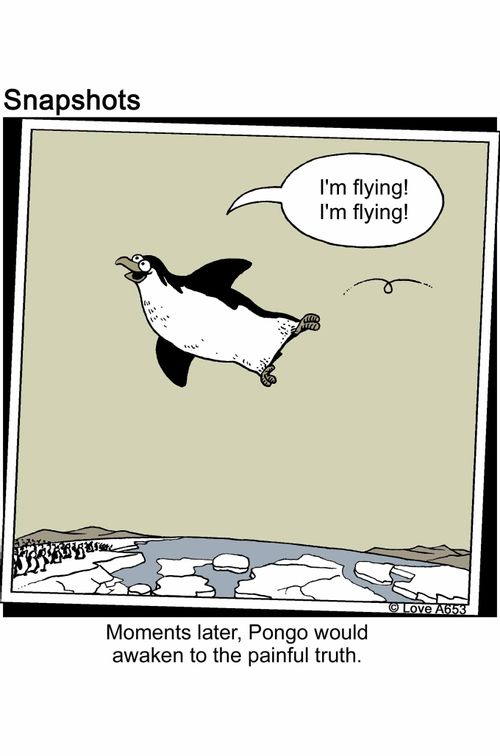 "I'm flying I'm flying!" Moments later, Pongo would awaken to the painful truth.