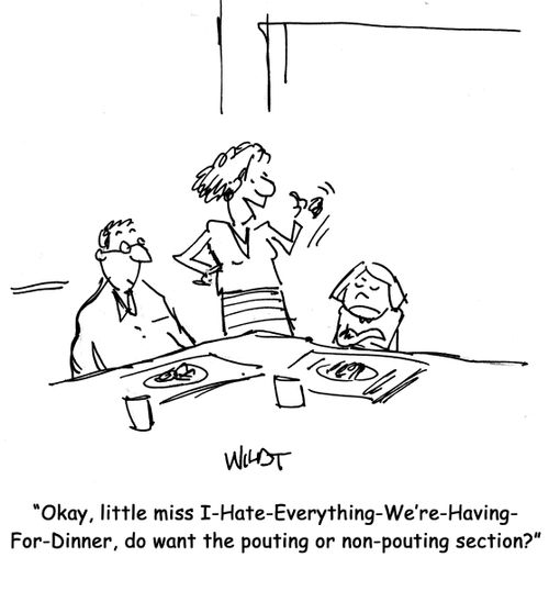 Okay, little miss I-Hate-Everything-We're-Having-For-Dinner, do want the pouting or non-pouting section?