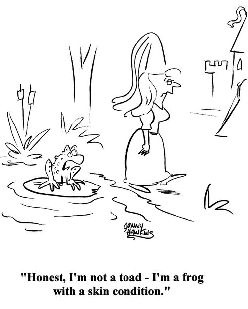 'Honest, I'm not a toad - I'm a frog with a skin condition.'