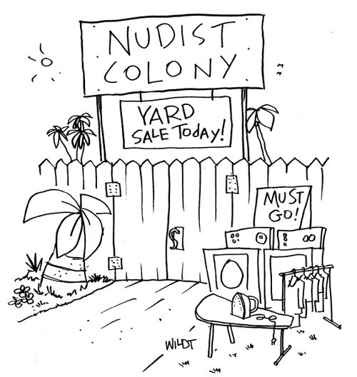Nudist colony yard sale, includes: washerdryer,iron and clothes.