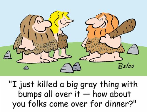 'I just killed a big gray thing with bumps all over it - how about you folks come over for dinner?'