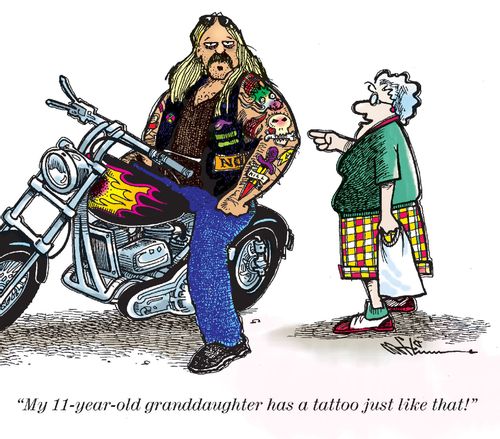 Biker and Granny talk tattoos