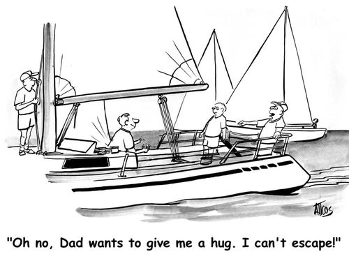 'Oh, no, Dad wants to give me a hug. I can't escape.'