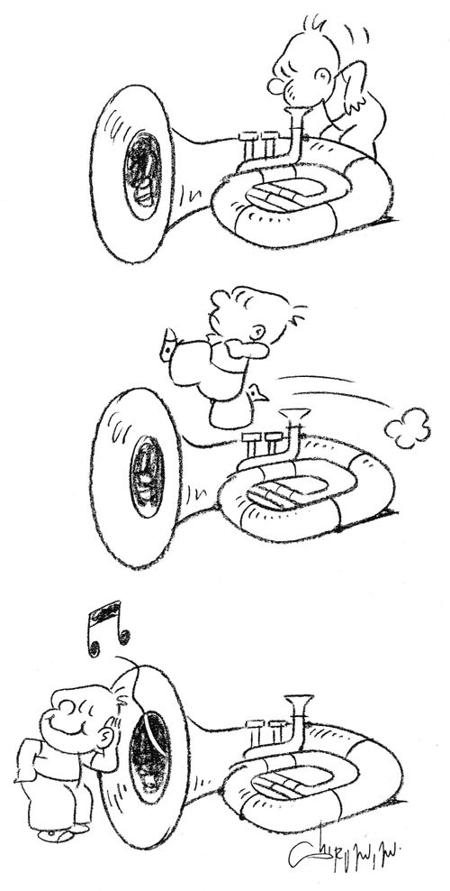 Playing the trumpet