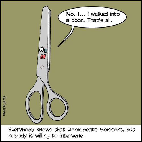 Everybody knows that Rock beats Scissors, but nobody is willing to intervene.
