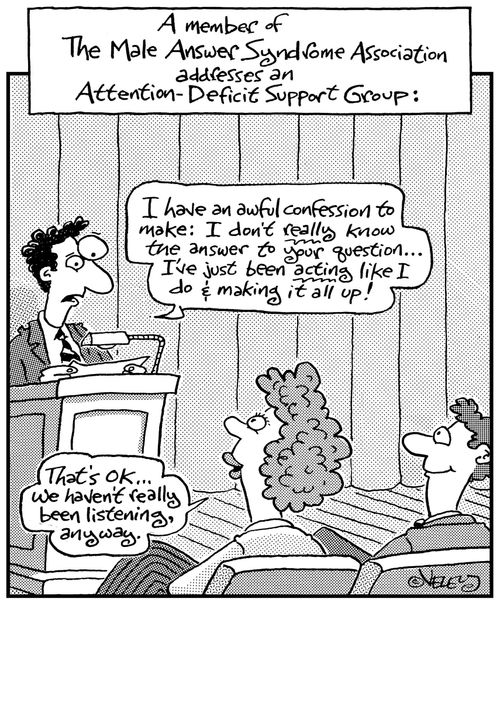 Male Answer Syndrome Member Addresses an Attention-Deficit Support Group