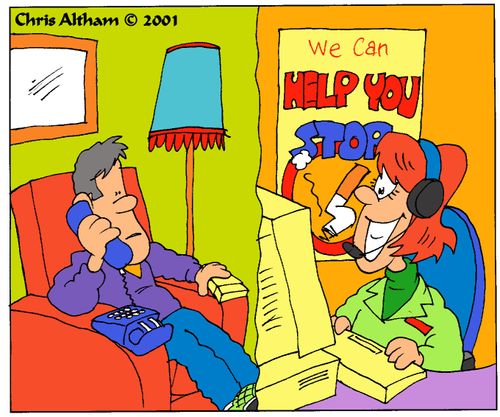 Man calling Stop smoking help line