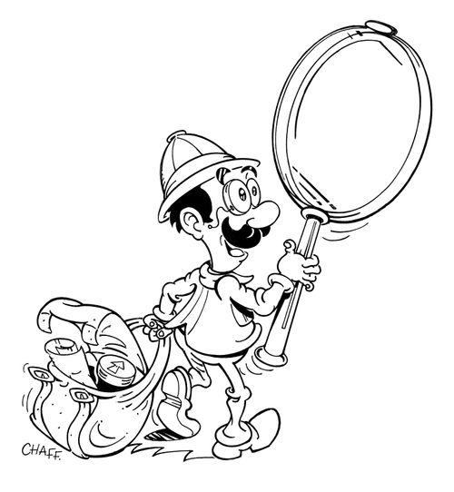 Explorer with enormous magnifying glass.