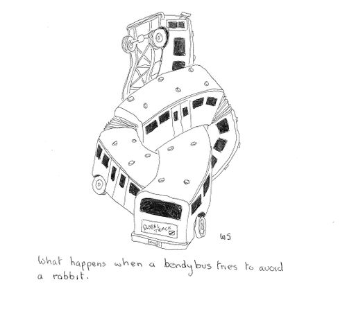 What happens when a bendy bus tries to avoid a rabbit.