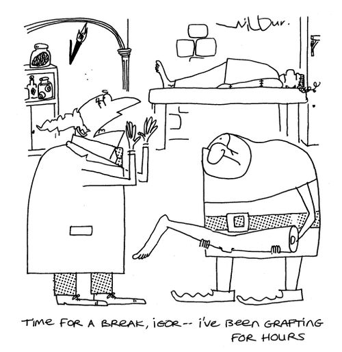 'Time for a break, Igor - I've been grafting for hours.'