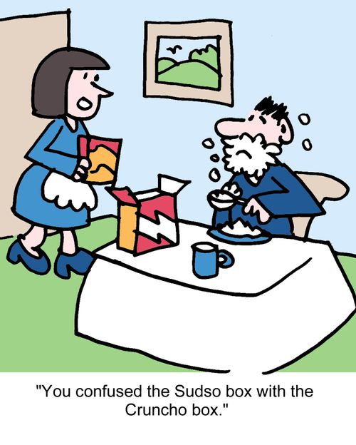 "You confused the Sudso box with the Cruncho box."