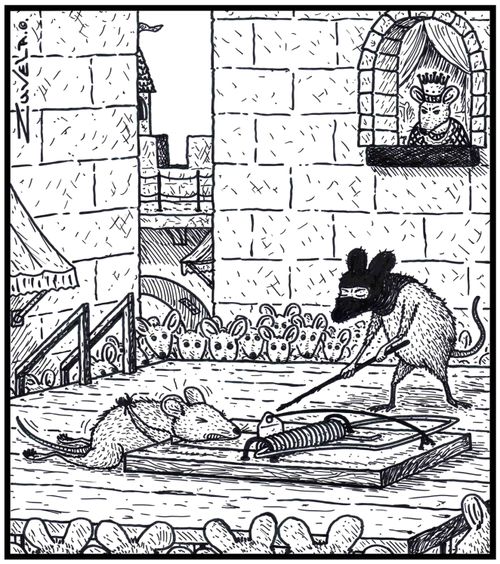 A Mouse about to be executed with a Mousetrap.