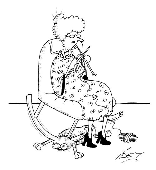 Granny squashing cats tail with rocking chair