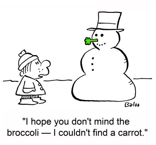'I hope you don't mind the broccoli -- I couldn't find a carrot.'