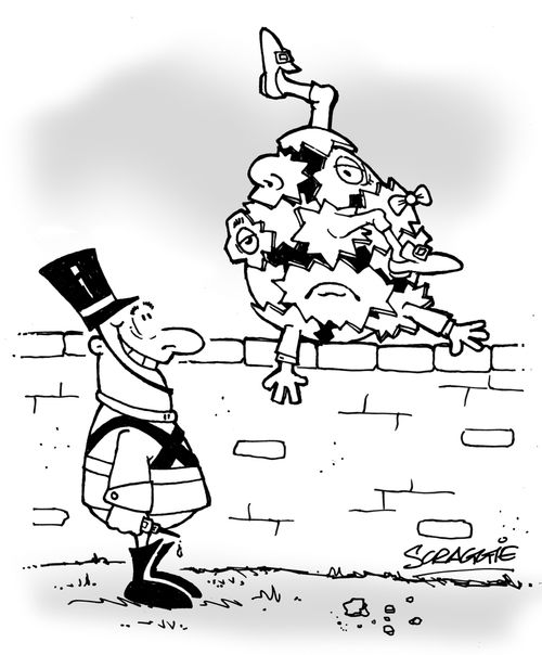 Humpty Dumpty stuck back together again.