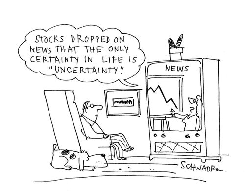 'Stocks dropped on news that the only certainty in life is 'uncertainty'.'