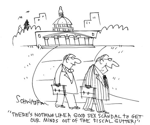 'There's nothing like a good sex scandal to get our minds out of the fiscal gutter!'