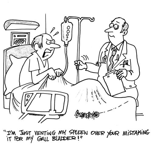 'I'm just venting my spleen over your mistaking it for my gall bladder!'