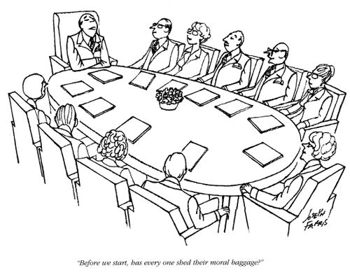'Before we starnt, has everyone shed their moral baggage?'
