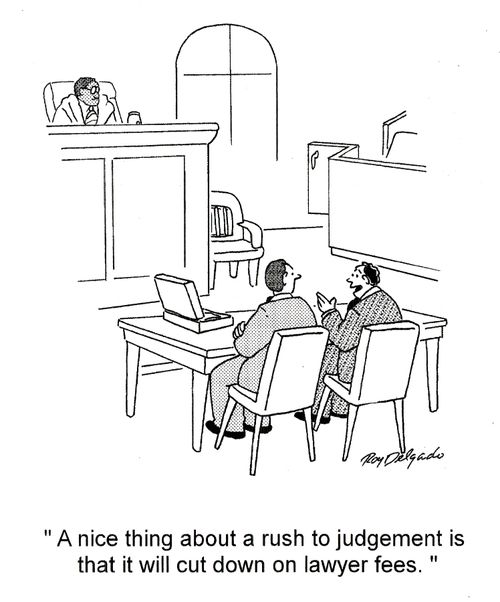 'A nice thing about a rush to judgement is that it will cut down on lawyer fees.'