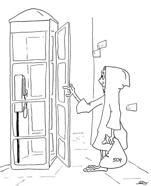 Et entering phonebox with bag full of coins