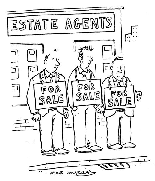 Estate agents lined up for sale during house-price slump.