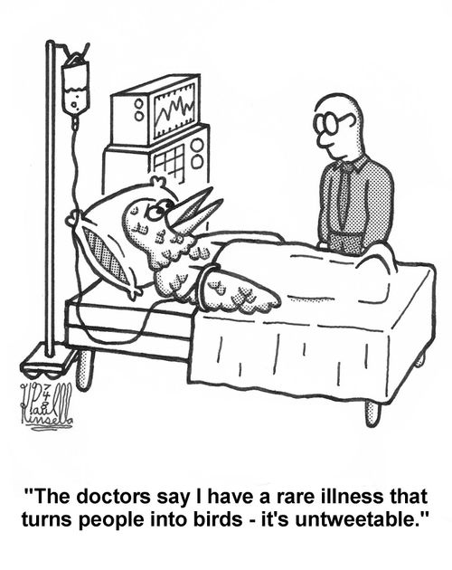'The doctors say I have a rare illness that turns people into birds - it's untweetable.'