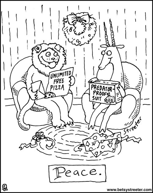 Peace - predator and prey giving holiday gifts.
