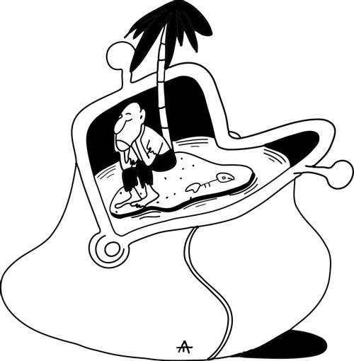 Desert island within a purse.