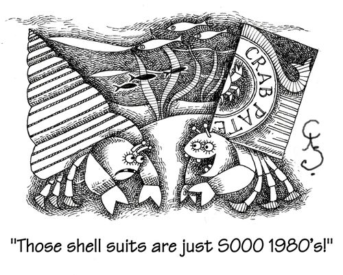 'Those shell suits are just sooo 1980's!' - hermit crab in crab meat tin criticises one in a shell